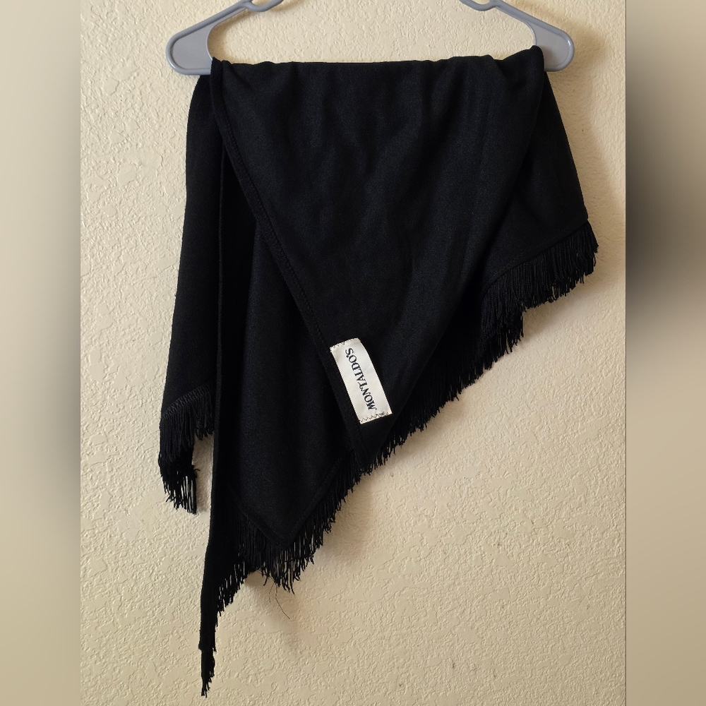 MONTALDOs Soft Black Fringe Shawl Scarf